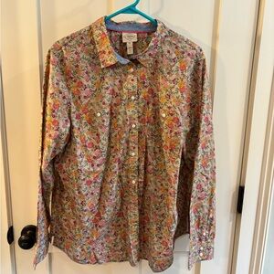 St John's Bay Women's Floral Button Down Shirt XXL 100% cotton